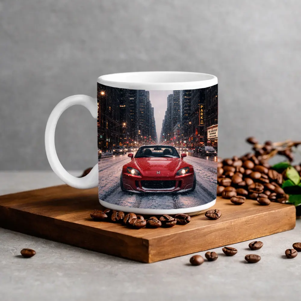 Honda S2000 Red Sports Car Snowy City – Mugs