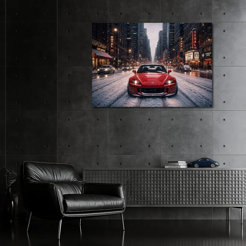 Honda S2000 Red Sports Car Snowy City – Wall Art