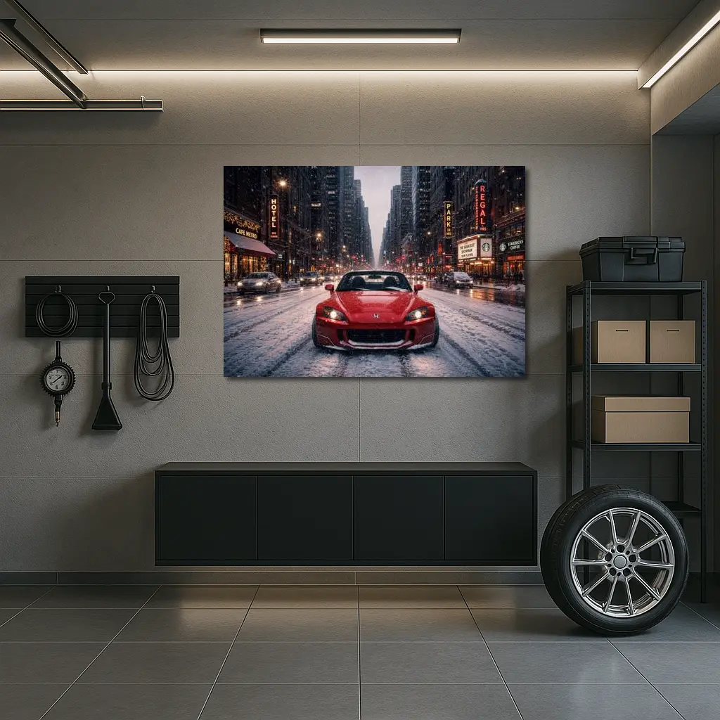 Honda S2000 Red Sports Car Snowy City – Wall Art