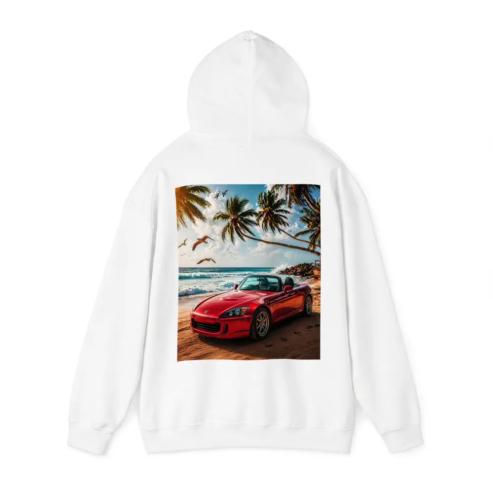 Red Honda S2000 Parked on Tropical Beach – Hoodies