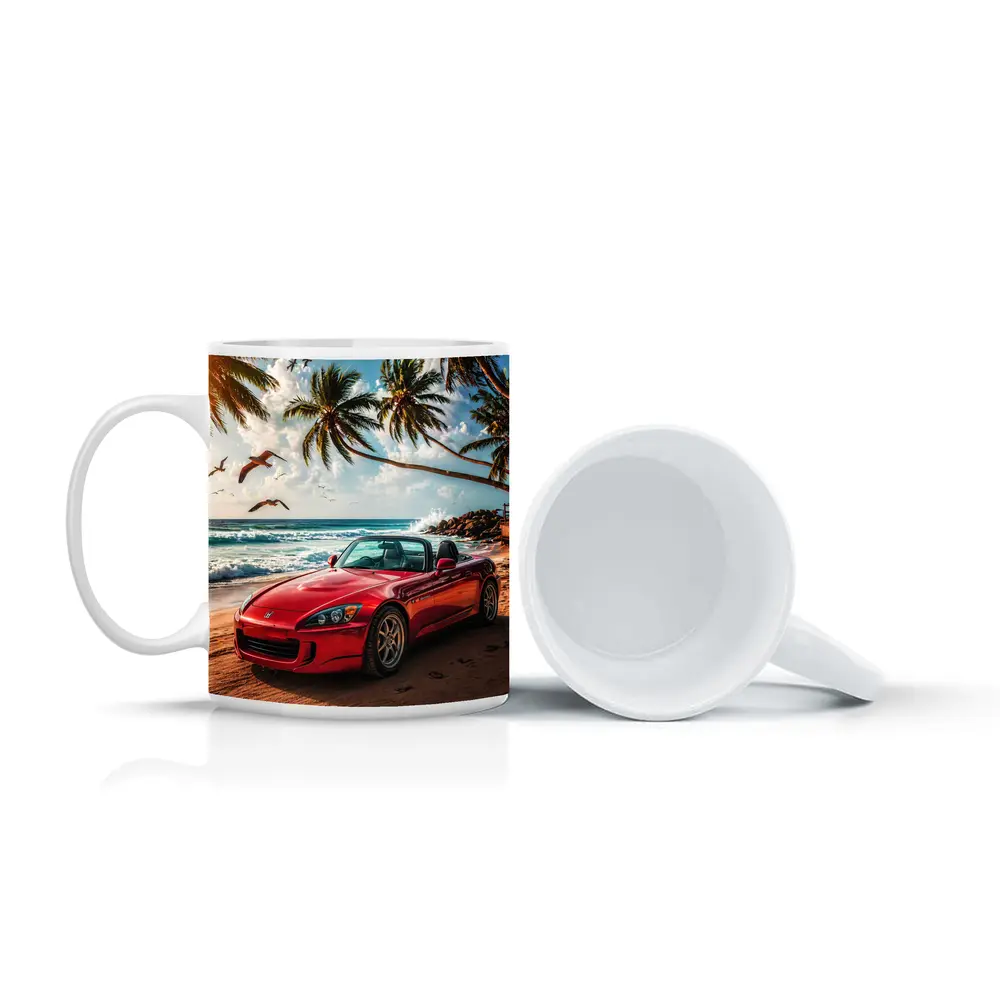 Red Honda S2000 Parked on Tropical Beach – Mugs