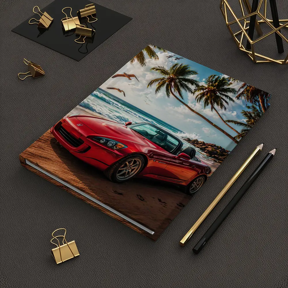Red Honda S2000 Parked on Tropical Beach – Notebooks