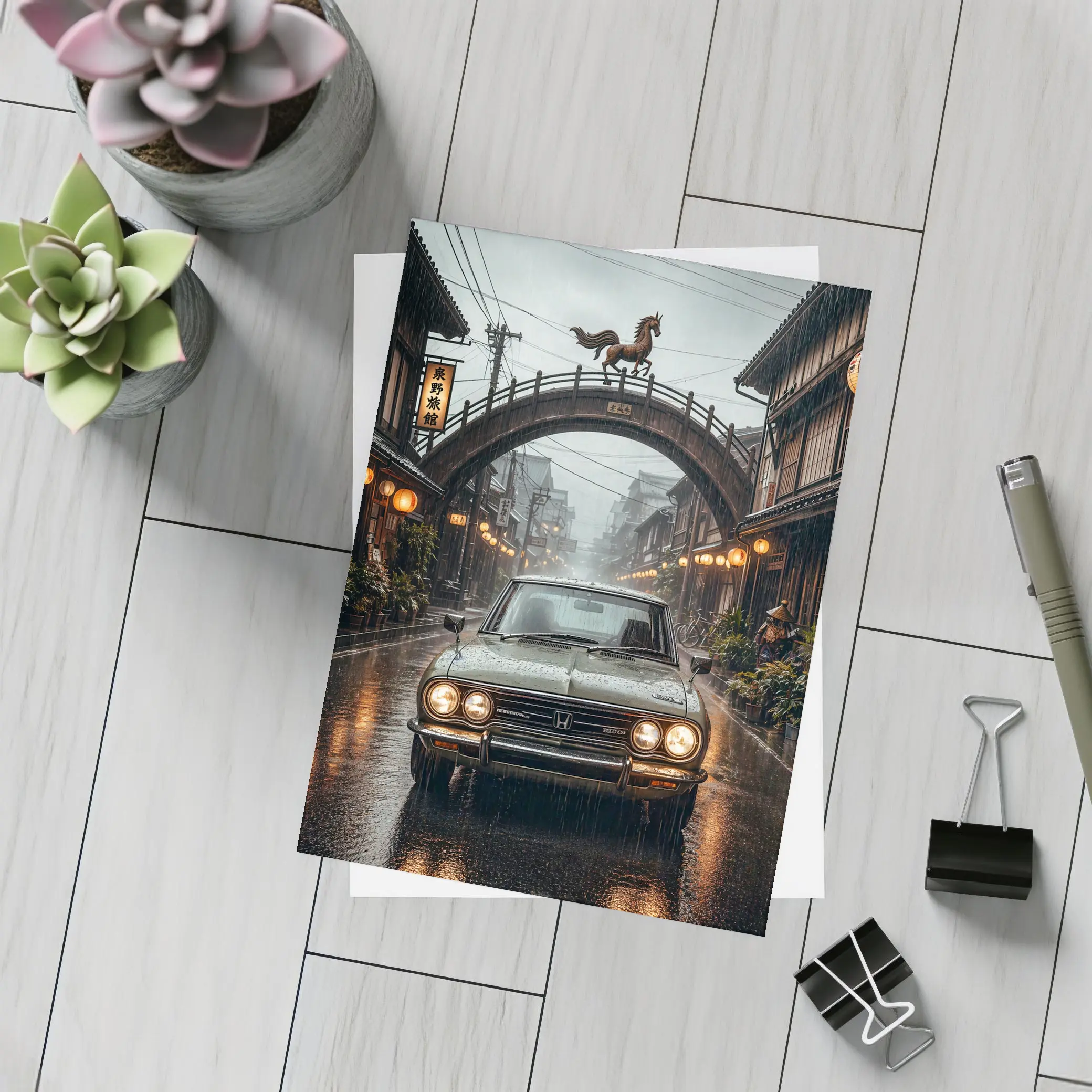 Honda Classic Car Rainy Japanese Street – Postcards