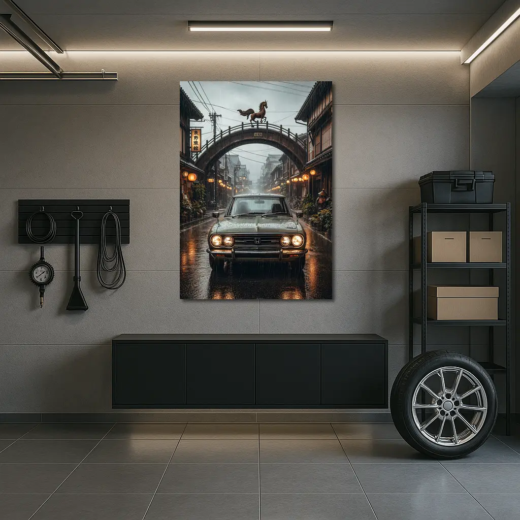 Honda Classic Car Rainy Japanese Street – Wall Art