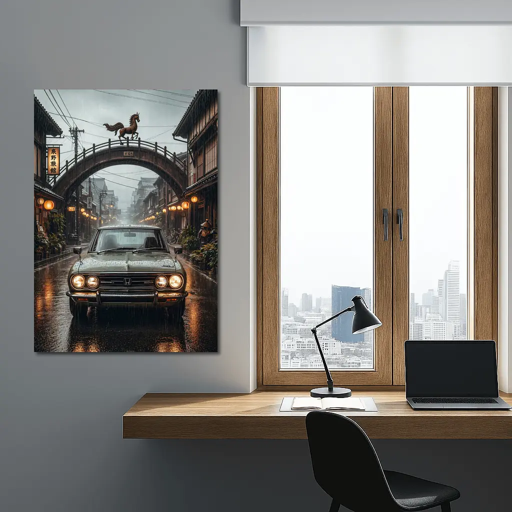 Honda Classic Car Rainy Japanese Street – Wall Art