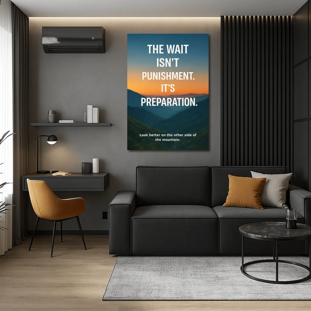 The Wait Is Preparation Mountain Sunset Quote – Wall Art
