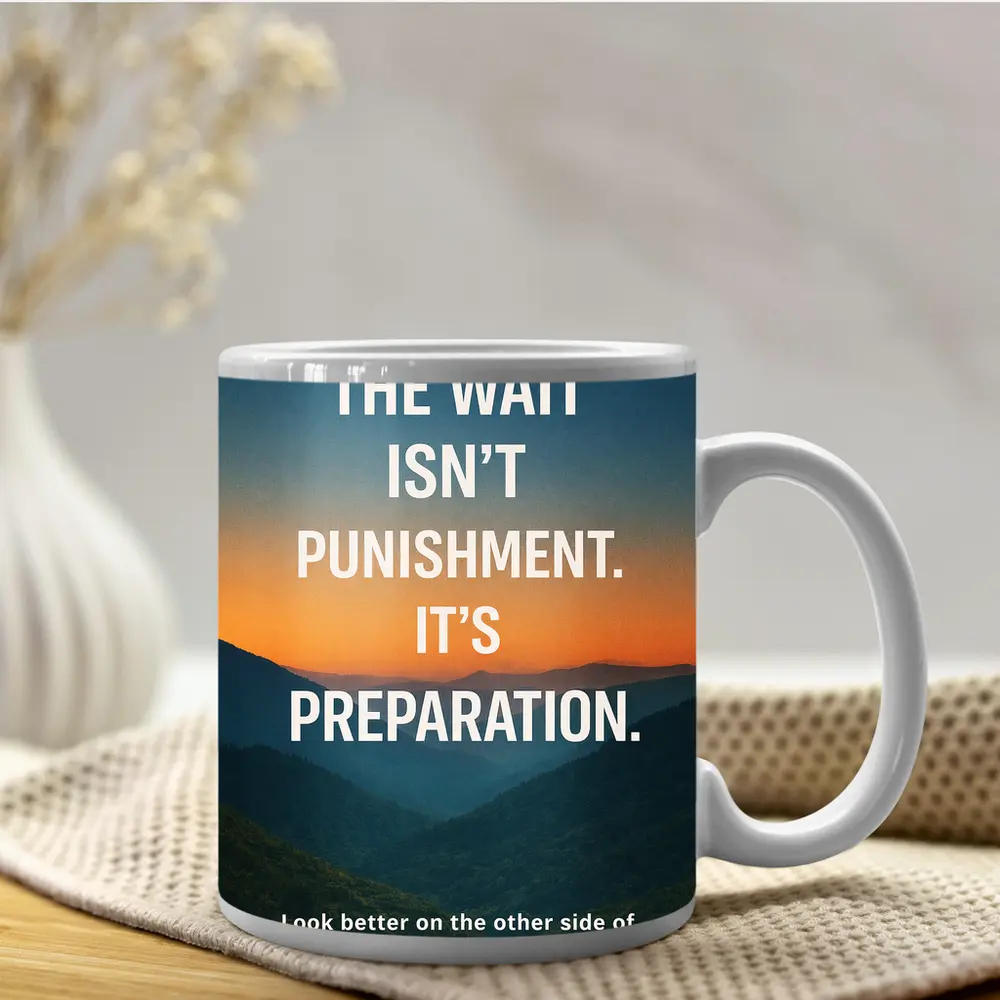 The Wait Is Preparation Mountain Sunset Quote – Mugs
