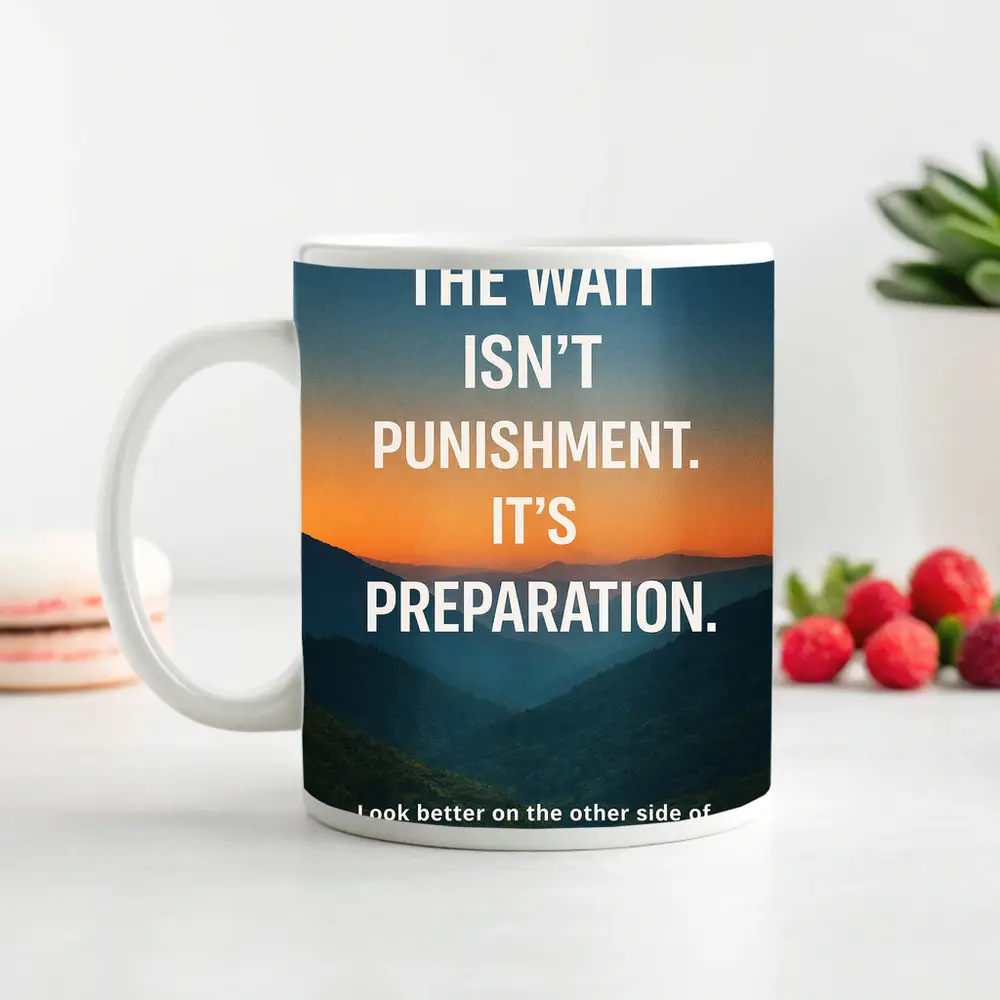 The Wait Is Preparation Mountain Sunset Quote – Mugs
