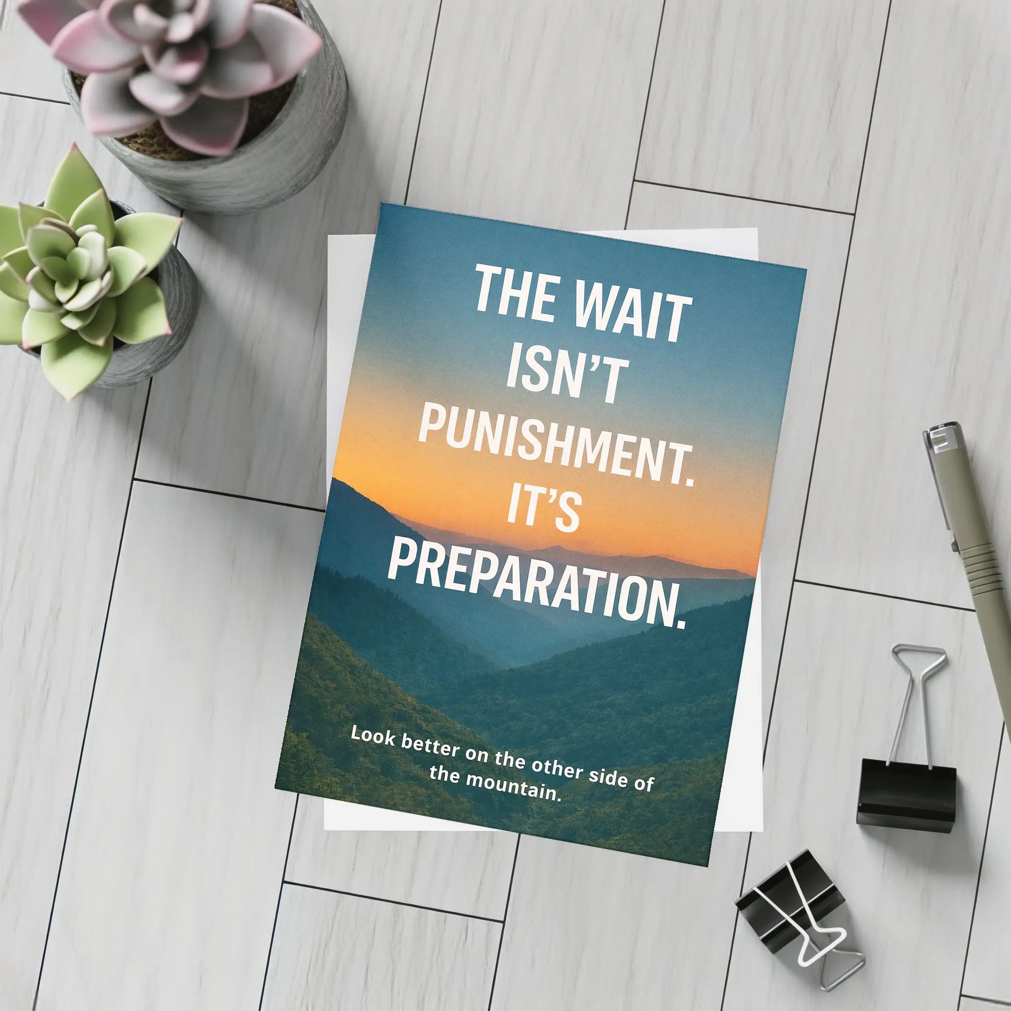 The Wait Is Preparation Mountain Sunset Quote – Postcards