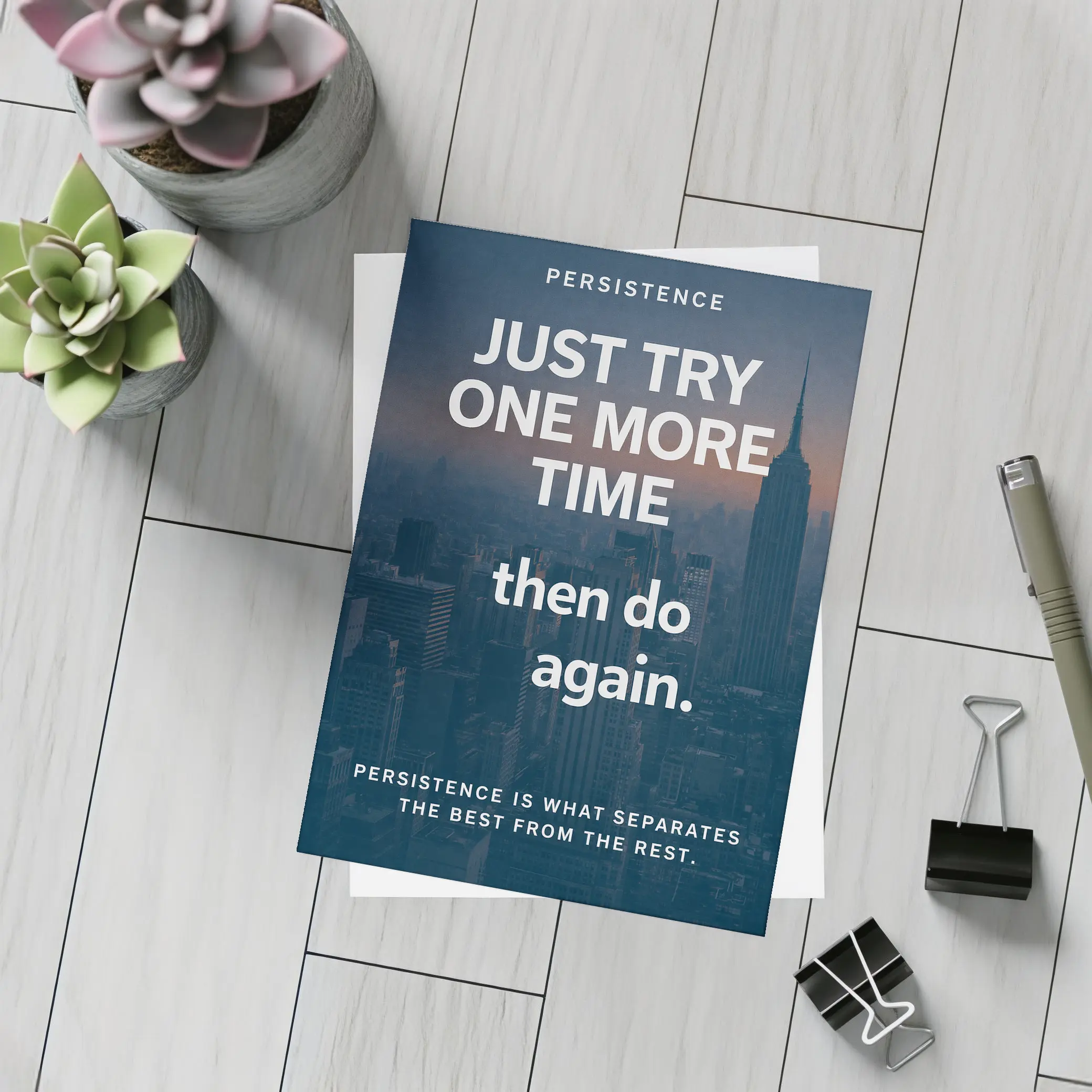Persistence Quote City Skyline Dark Blue – Postcards