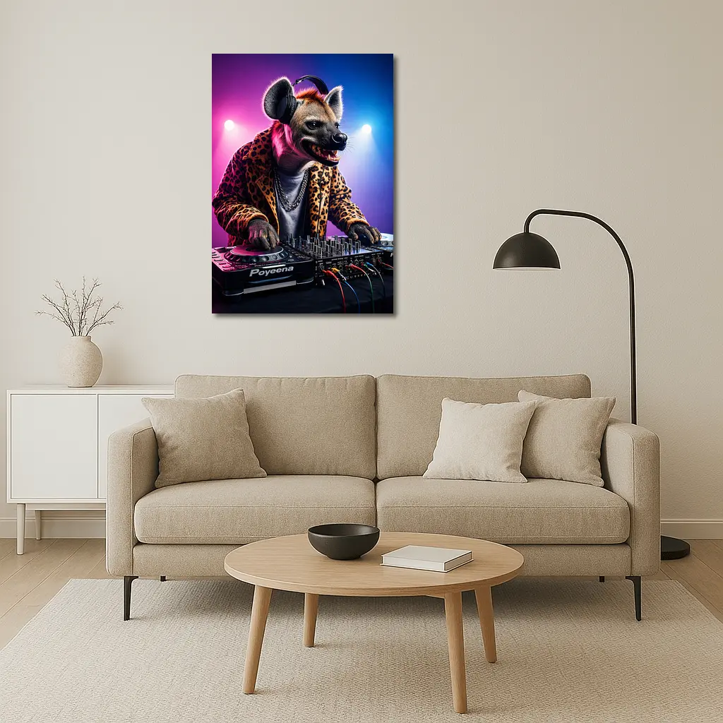 Hyena DJ Leopard Jacket Neon Club Night – Wall Art