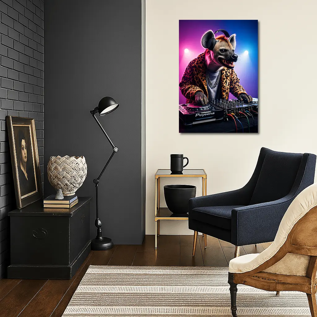 Hyena DJ Leopard Jacket Neon Club Night – Wall Art