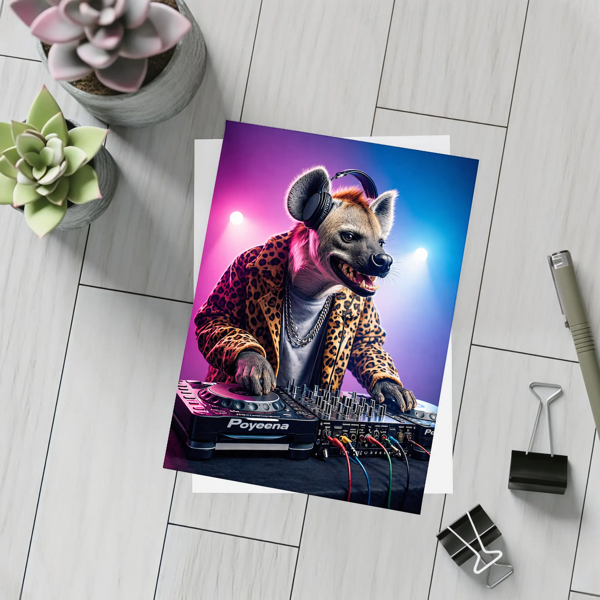 Hyena DJ Leopard Jacket Neon Club Night – Postcards