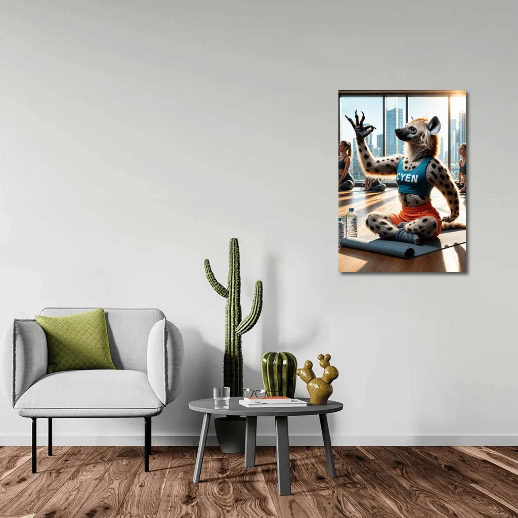 Hyena Doing Yoga In City Studio – Wall Art