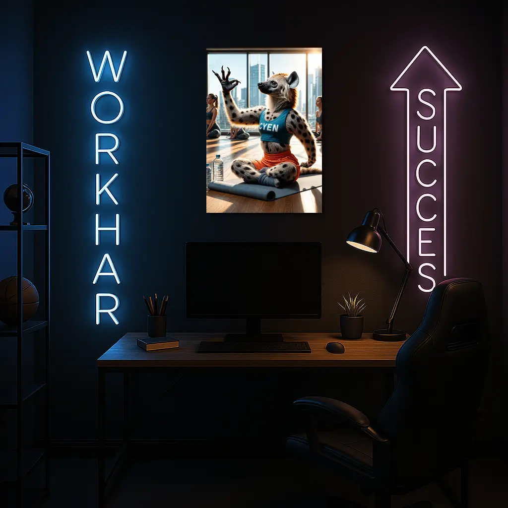Hyena Doing Yoga In City Studio – Wall Art