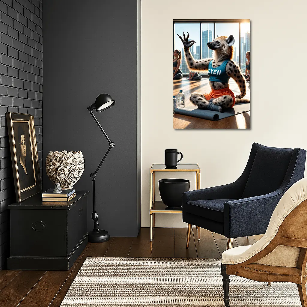 Hyena Doing Yoga In City Studio – Wall Art