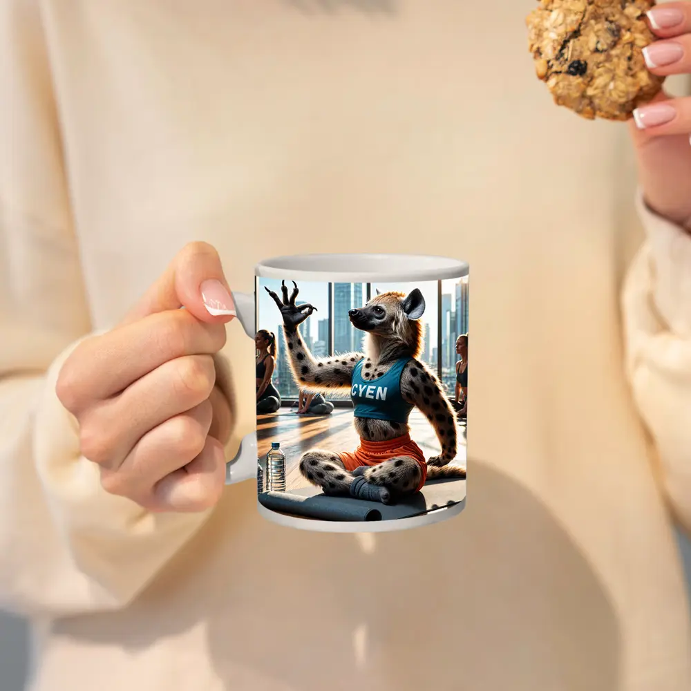 Hyena Doing Yoga In City Studio – Mugs