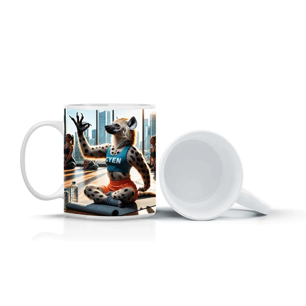 Hyena Doing Yoga In City Studio – Mugs