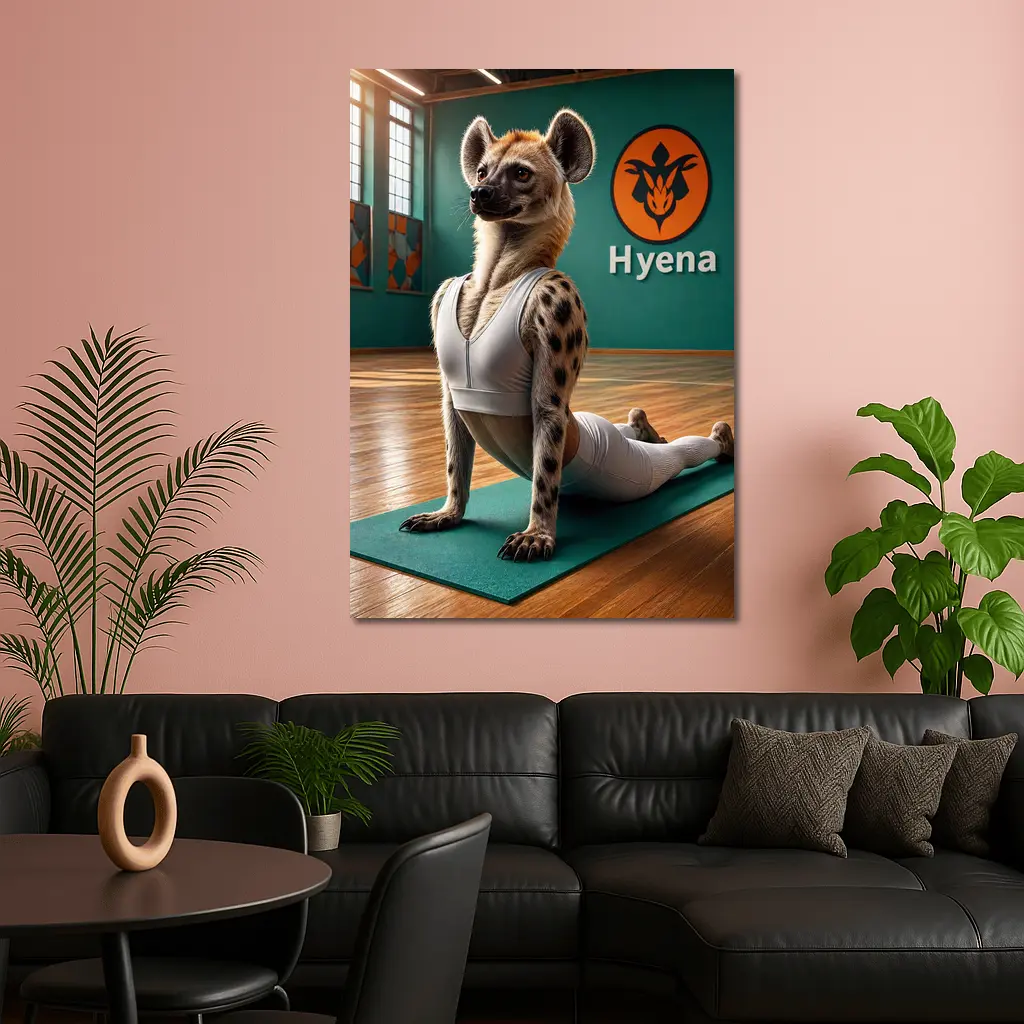 Hyena Doing Yoga Pose In Gym – Wall Art