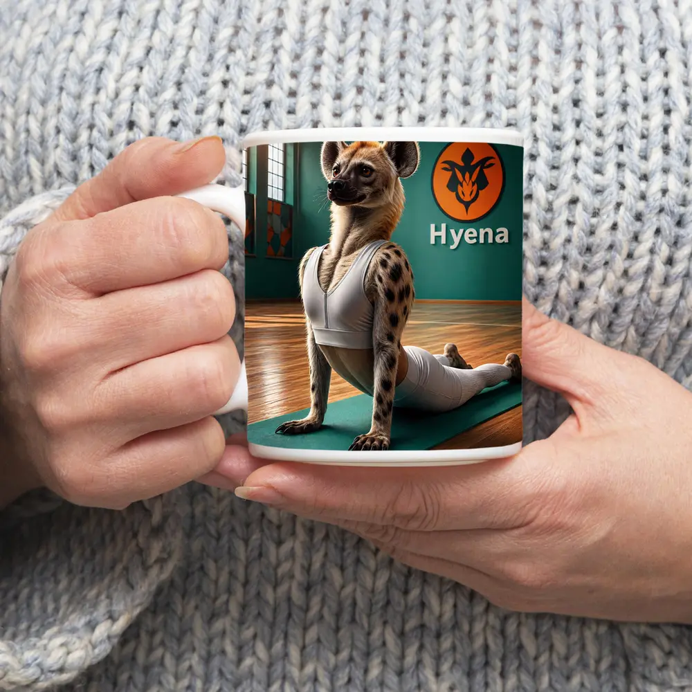 Hyena Doing Yoga Pose In Gym – Mugs