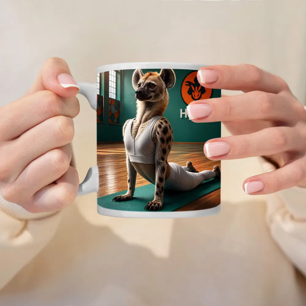 Hyena Doing Yoga Pose In Gym – Mugs