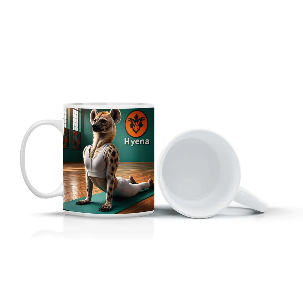 Hyena Doing Yoga Pose In Gym – Mugs