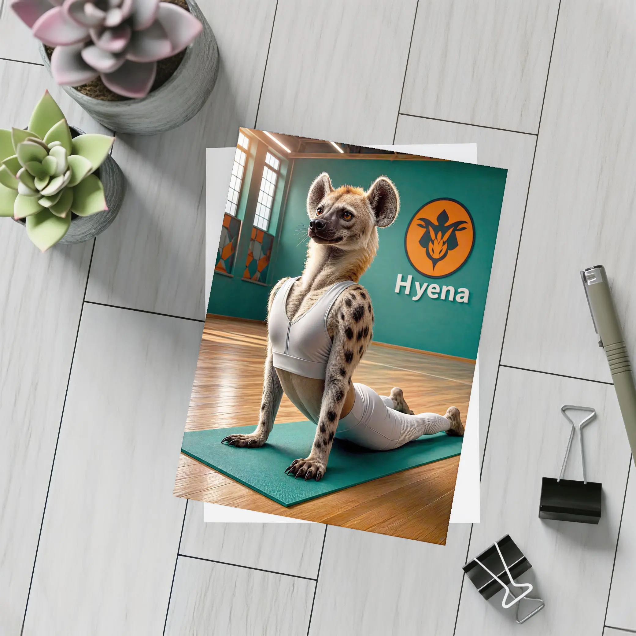 Hyena Doing Yoga Pose In Gym – Postcards
