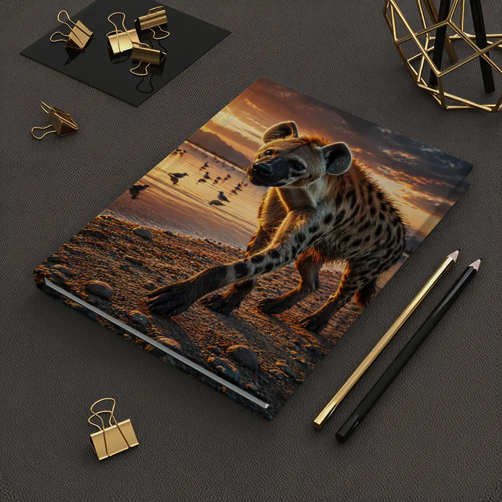 Spotted Hyena Walking Along Sunset Shore – Notebooks