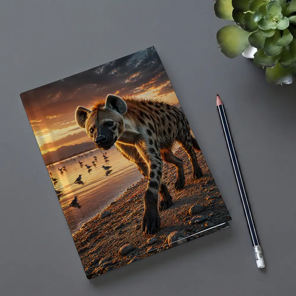 Spotted Hyena Walking Along Sunset Shore – Notebooks