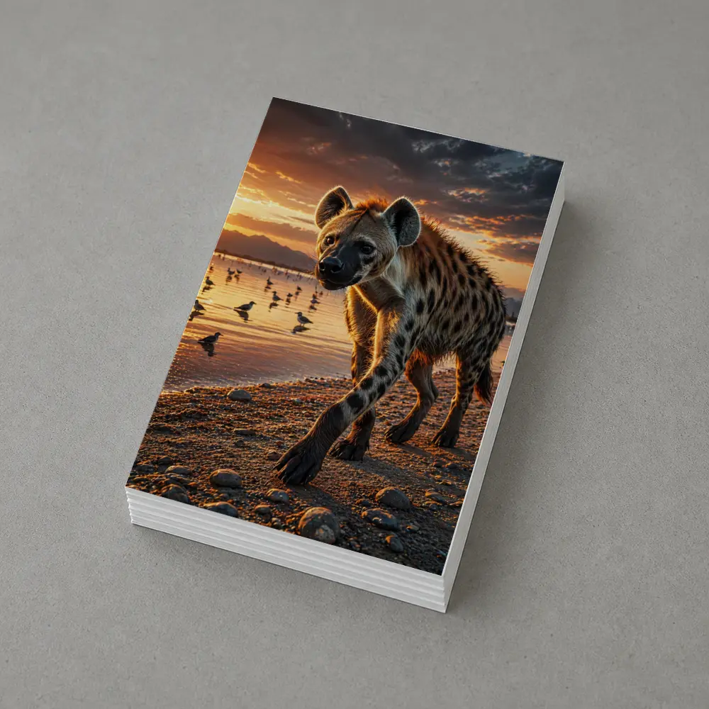 Spotted Hyena Walking Along Sunset Shore – Postcards