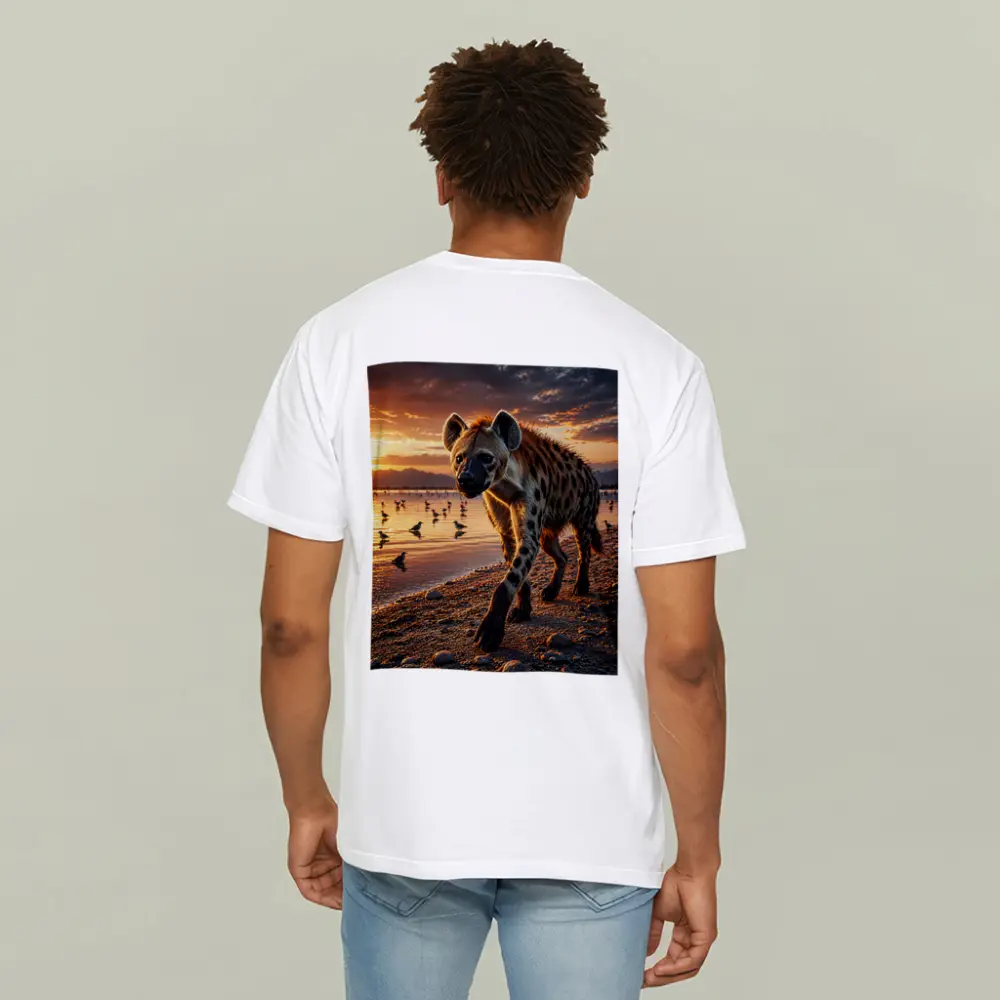 Spotted Hyena Walking Along Sunset Shore – T-Shirts