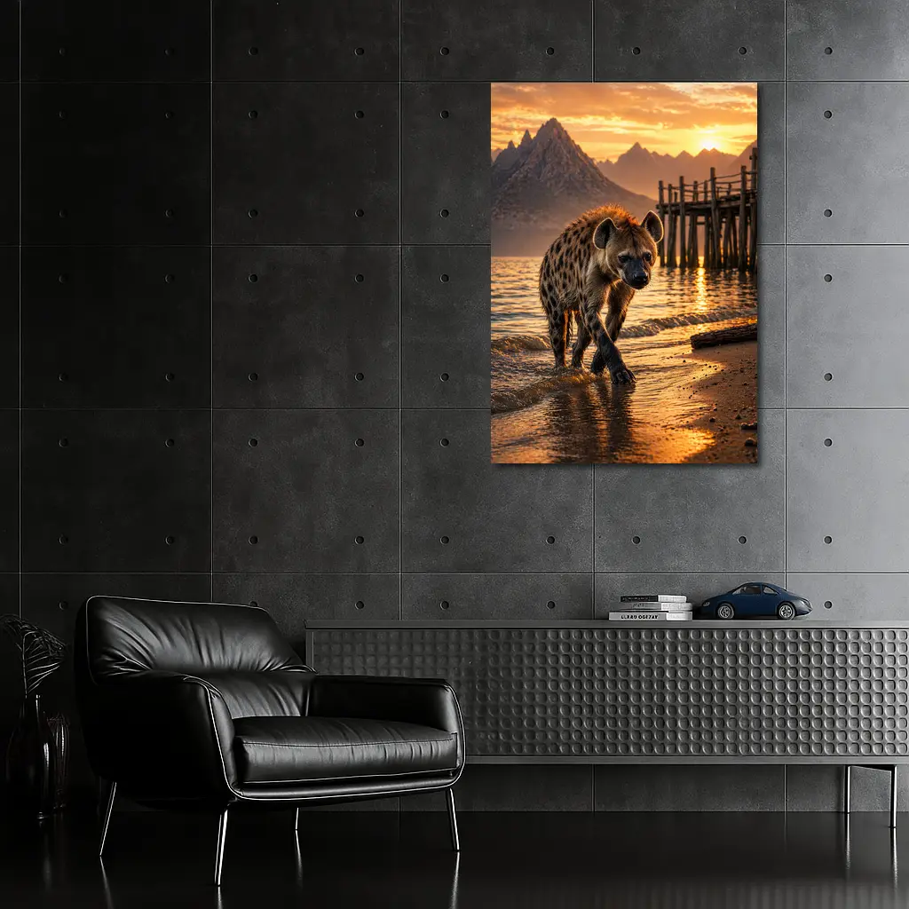 Spotted Hyena Walking Shore At Sunset – Wall Art