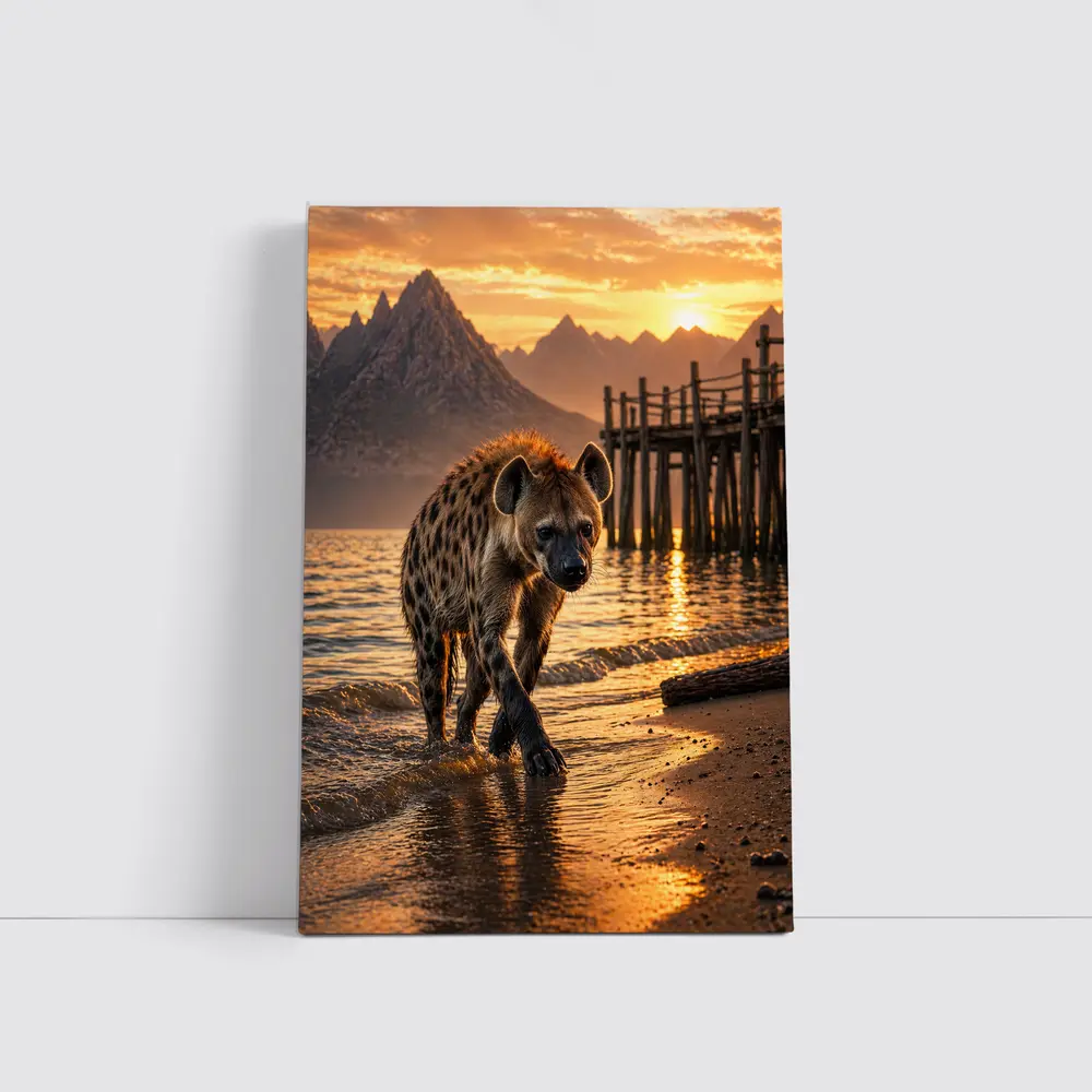 Spotted Hyena Walking Shore At Sunset – Wall Art