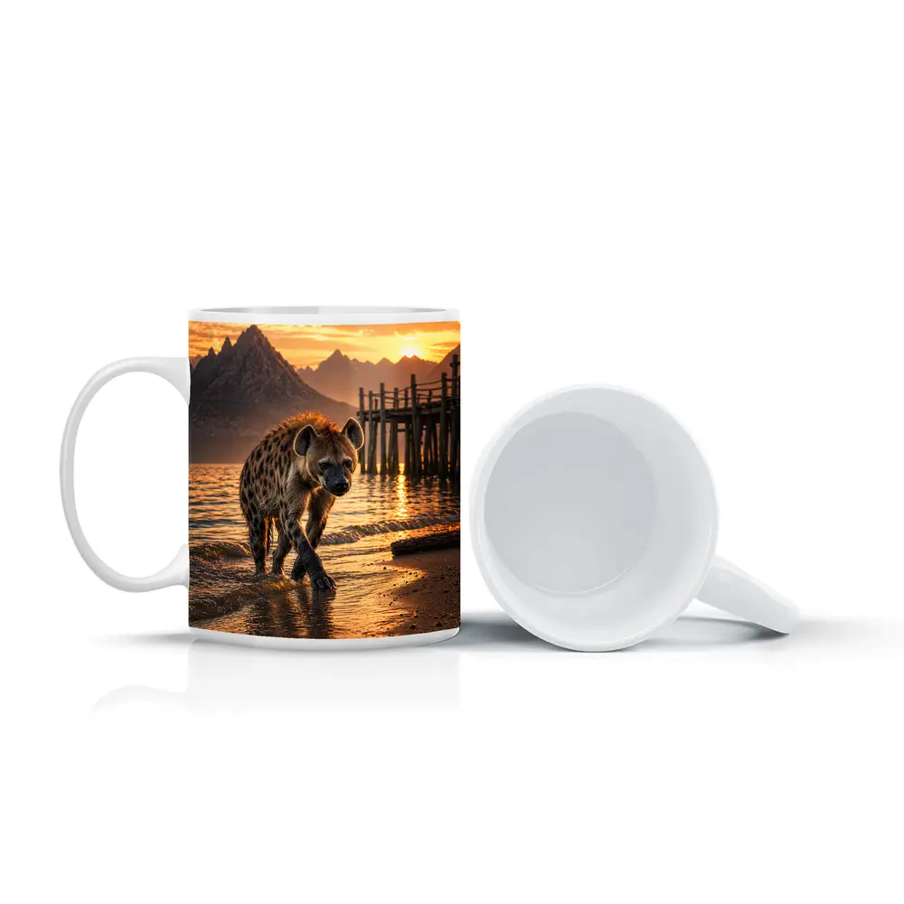 Spotted Hyena Walking Shore At Sunset – Mugs