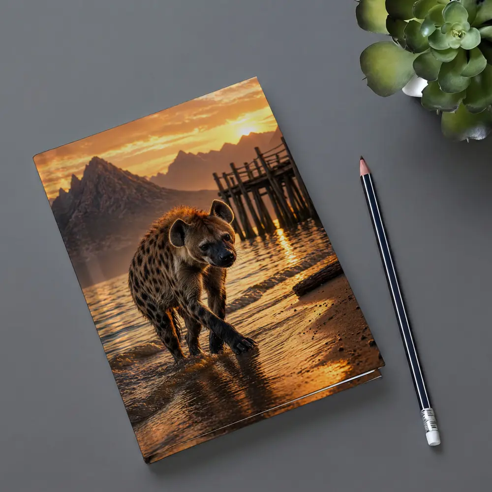 Spotted Hyena Walking Shore At Sunset – Notebooks