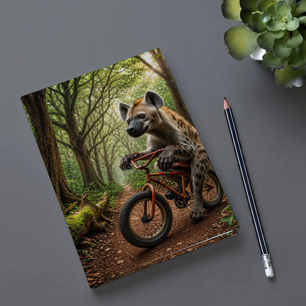 Hyena Riding Bicycle Through Forest Path – Notebooks