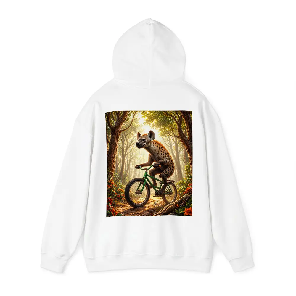 Hyena Riding Bicycle Through Forest – Hoodies