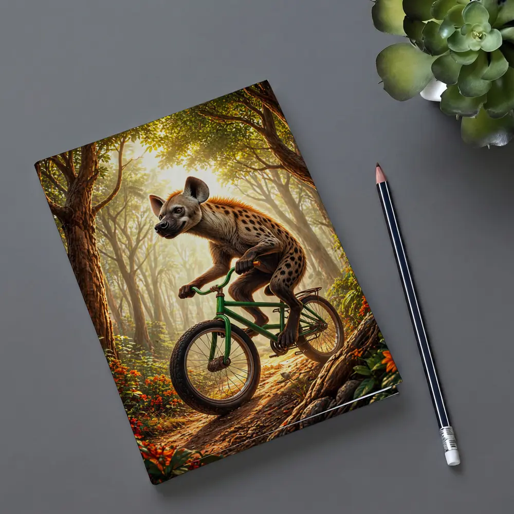 Hyena Riding Bicycle Through Forest – Notebooks