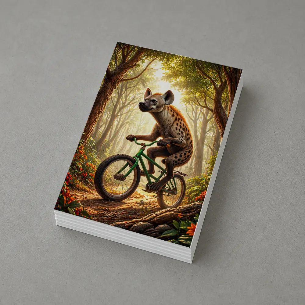 Hyena Riding Bicycle Through Forest – Postcards