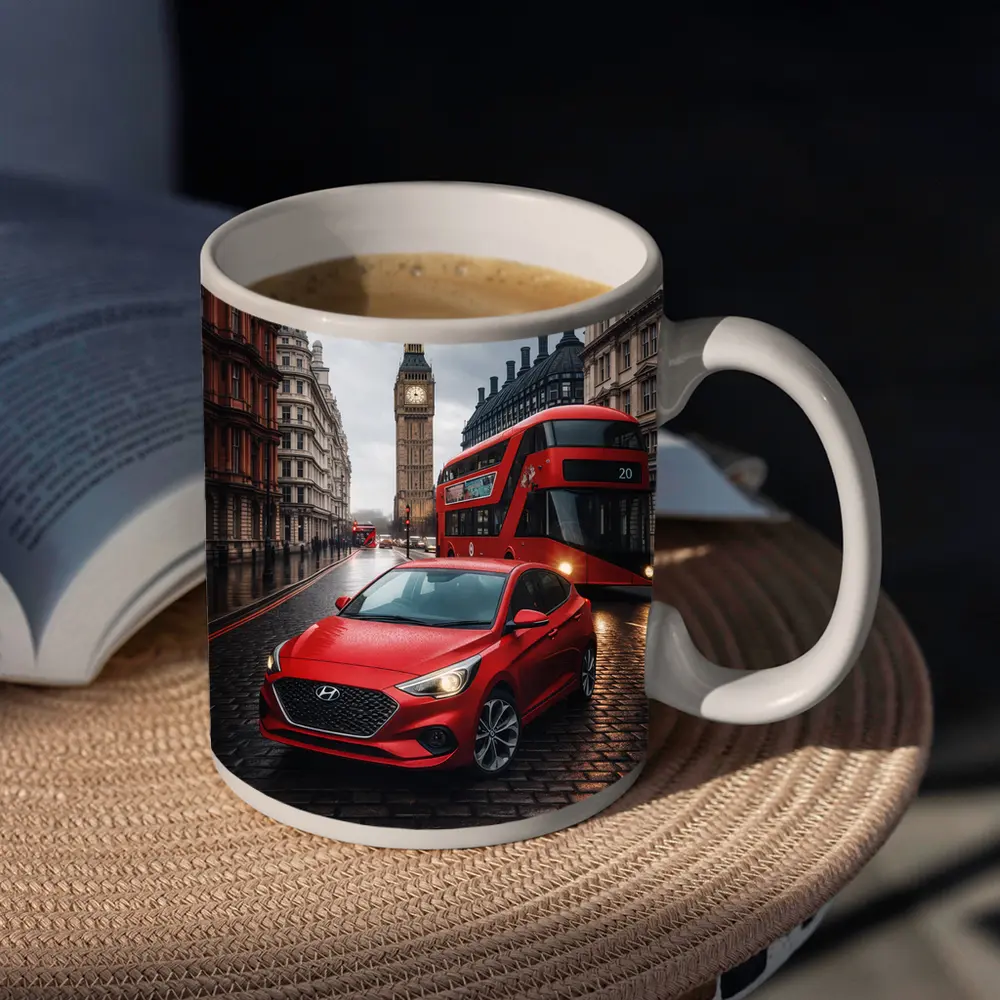 Hyundai Accent Red Car London Streets – Mugs