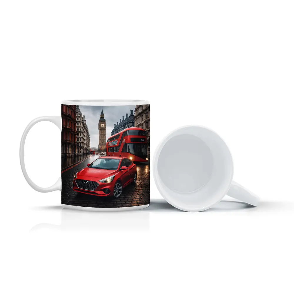 Hyundai Accent Red Car London Streets – Mugs