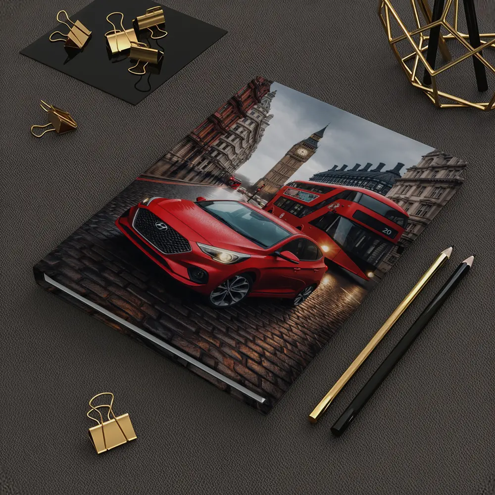 Hyundai Accent Red Car London Streets – Notebooks