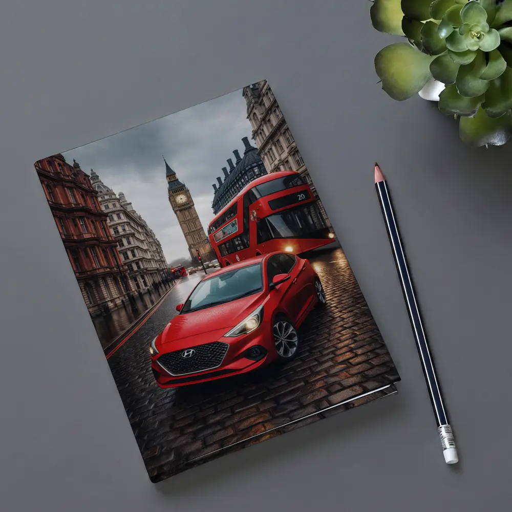 Hyundai Accent Red Car London Streets – Notebooks