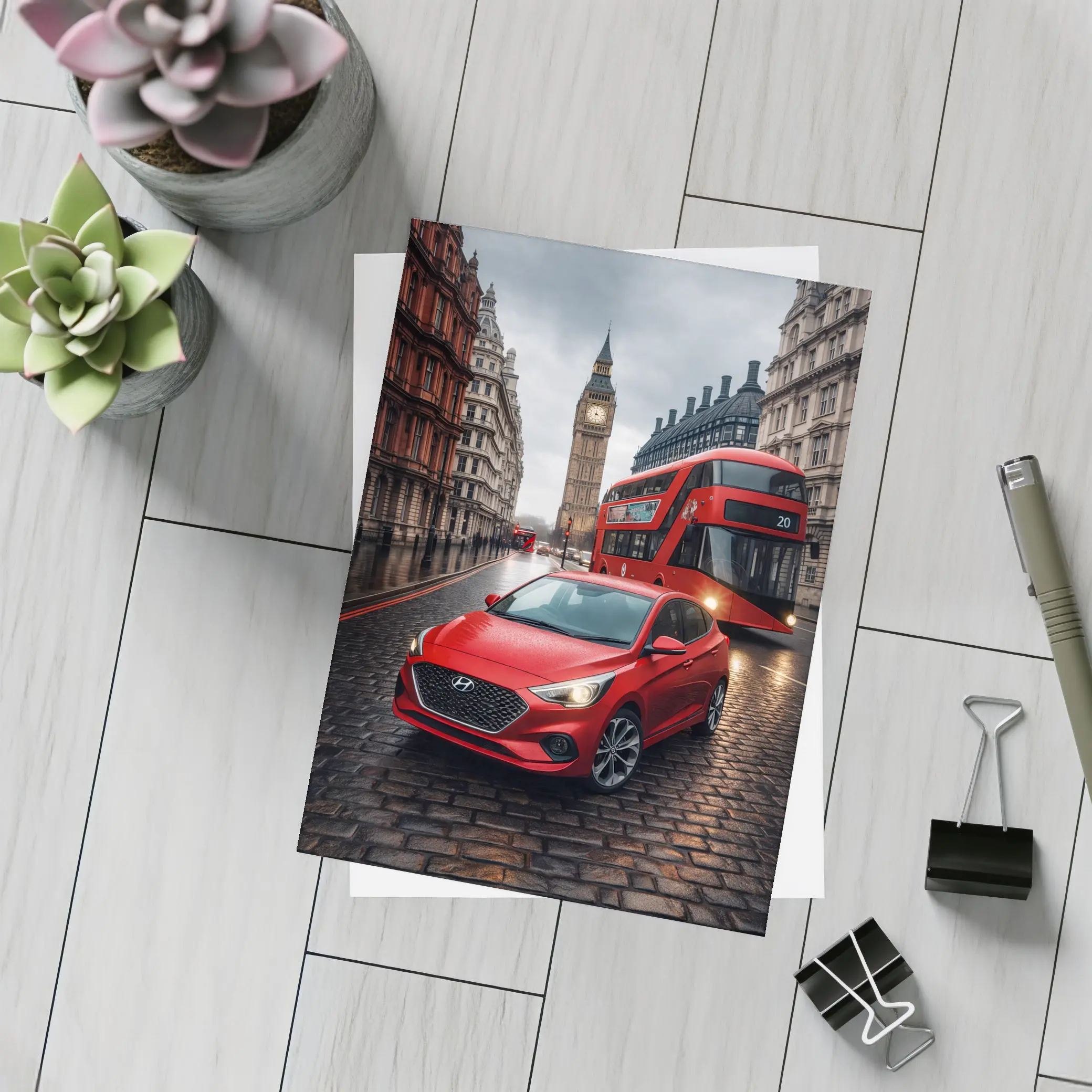 Hyundai Accent Red Car London Streets – Postcards