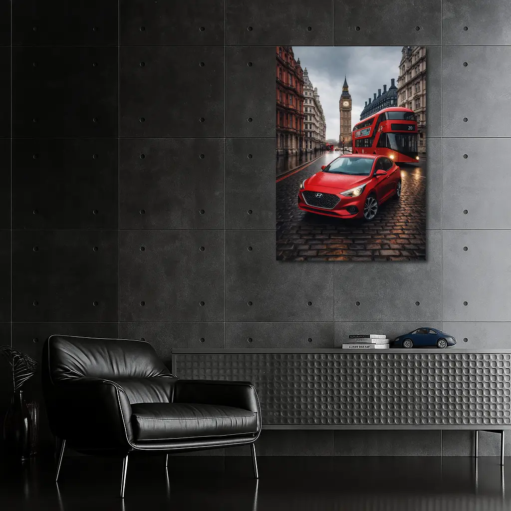 Hyundai Accent Red Car London Streets – Wall Art