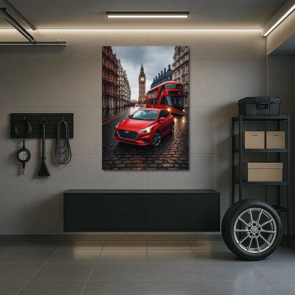 Hyundai Accent Red Car London Streets – Wall Art