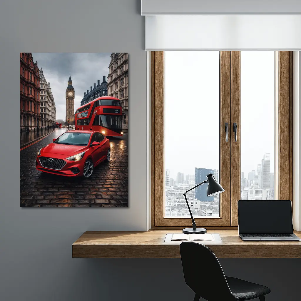 Hyundai Accent Red Car London Streets – Wall Art