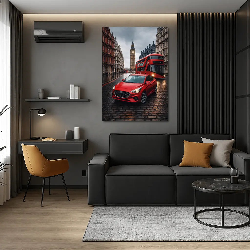 Hyundai Accent Red Car London Streets – Wall Art