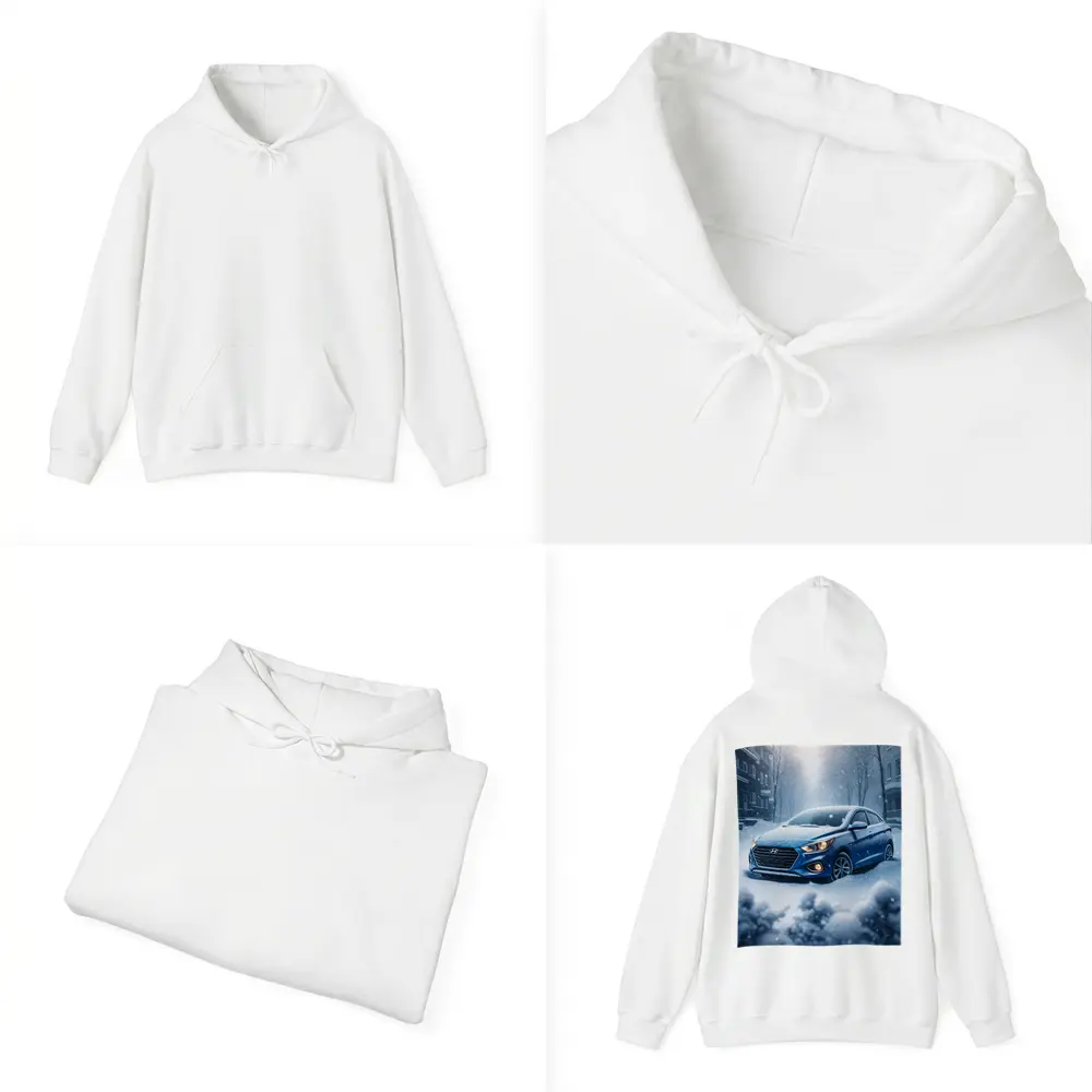 Hyundai Accent Blue in Heavy Snowfall – Hoodies