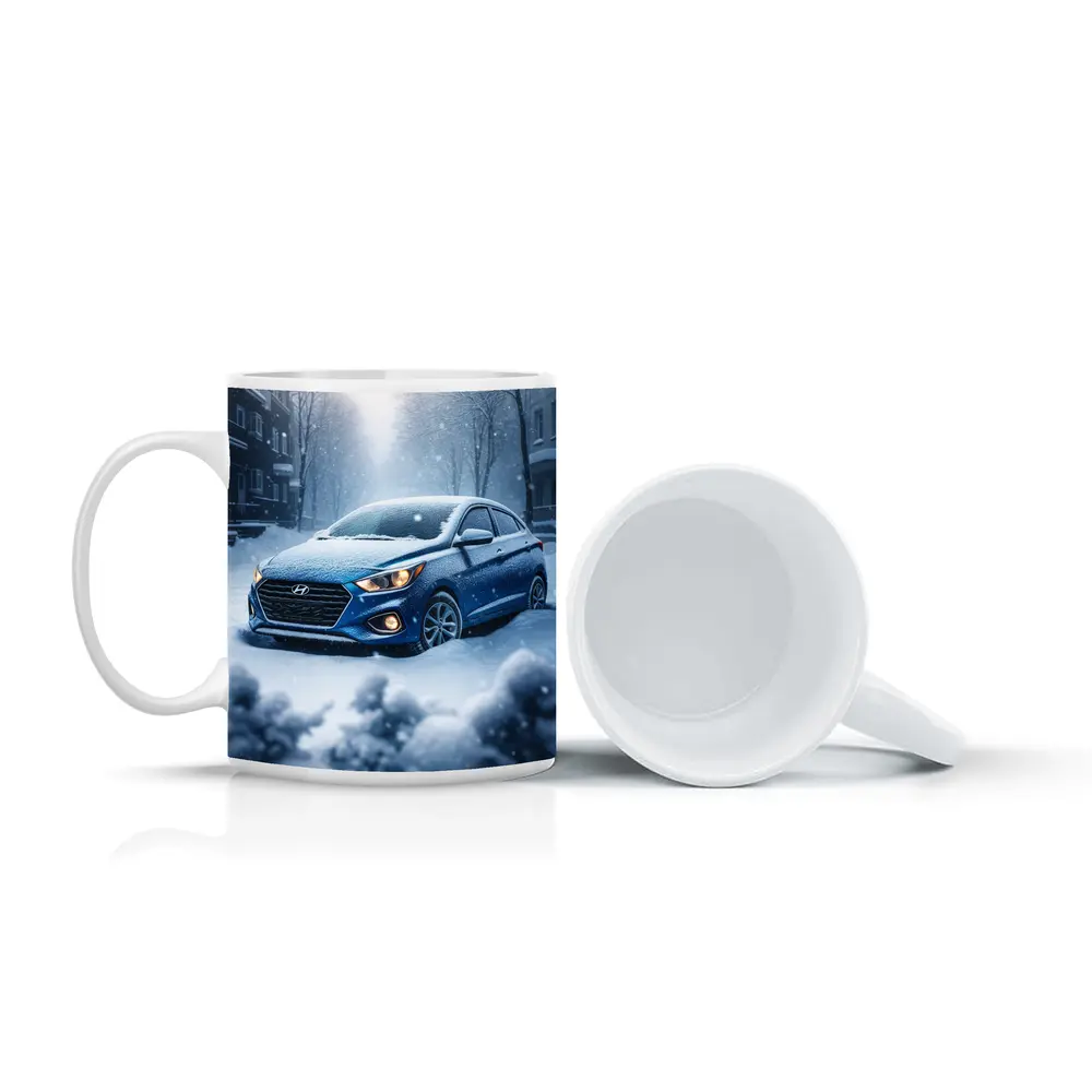 Hyundai Accent Blue in Heavy Snowfall – Mugs